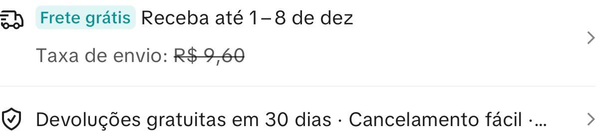 Detalhes do frete e devolução